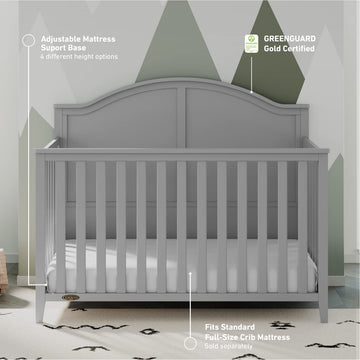 Graco Wilfred Crib And Mattress Nursery Essentials Pack (Pebble Gray) - Greenguard Gold Certified Baby Crib & Crib Mattress, Cri