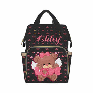 Artsadd Personalized Nappy Bag With Name, Large Capacity Baby Diaper Bags, Custom Pink Crown Daypack Casual Shoulder Bag Diaper