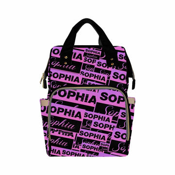 Artsadd Personalized Name Nappy Bag Large Capacity Baby Diaper Bags, Black Purple Signature Daypack Custom Name Backpack Casual