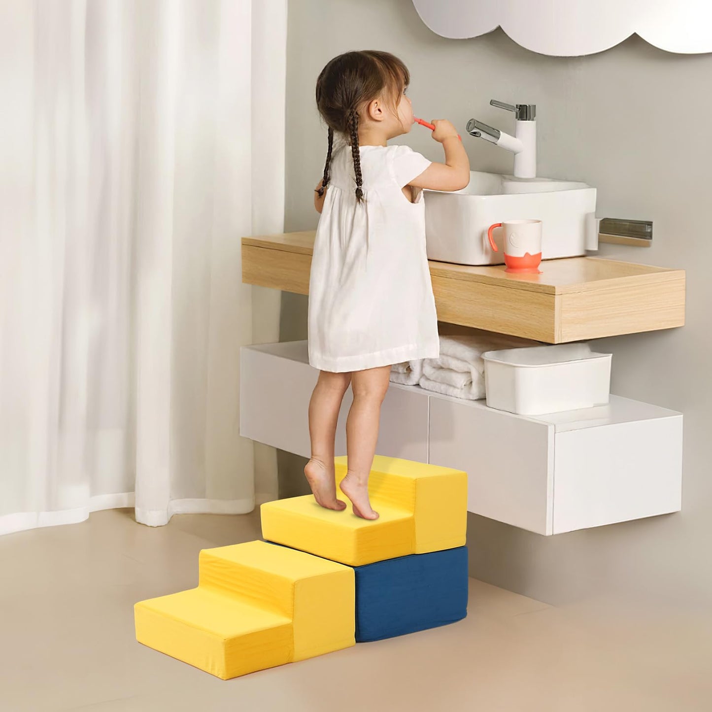 Joymor 6-Piece Fabric Soft Play Baby Climbing Blocks For Toddlers With Foldable Long Slide, Foam Climbing Toys For Toddlers 1-3