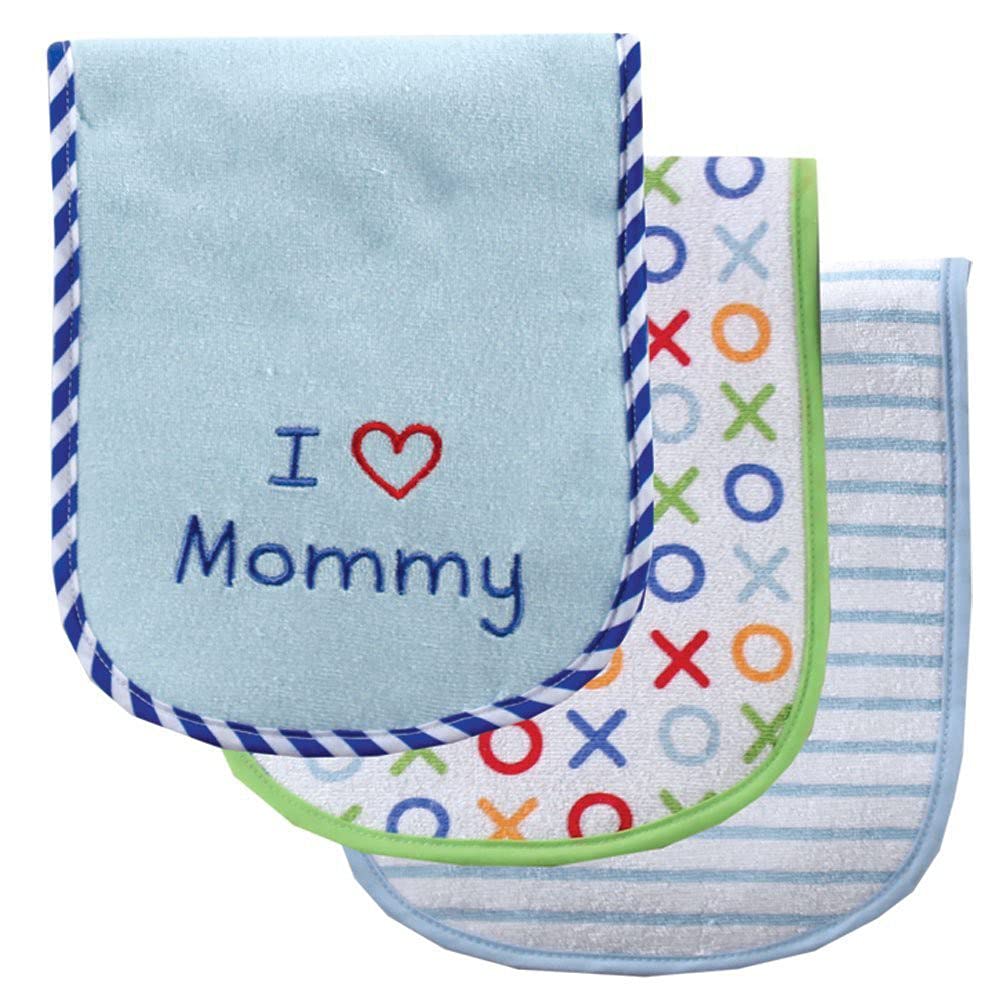 Luvable Friends Unisex Baby Cotton Burp Cloths With Fiber Filling, Blue Mom, One Size