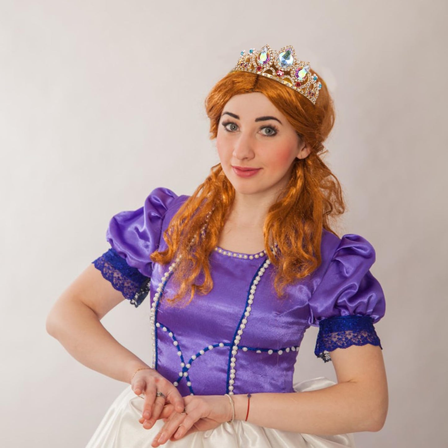 Girls Birthday Gift Rapunzel Aurora Borealis Stone Sparkle Gold Tiara Halloween Princess Tangled Costume