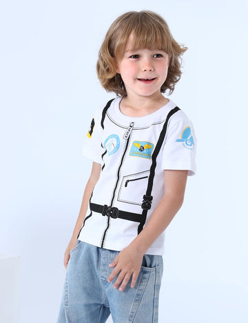 Cosland Toddler Astronaut Shirt Little Boys Halloween Costume, White, 4T