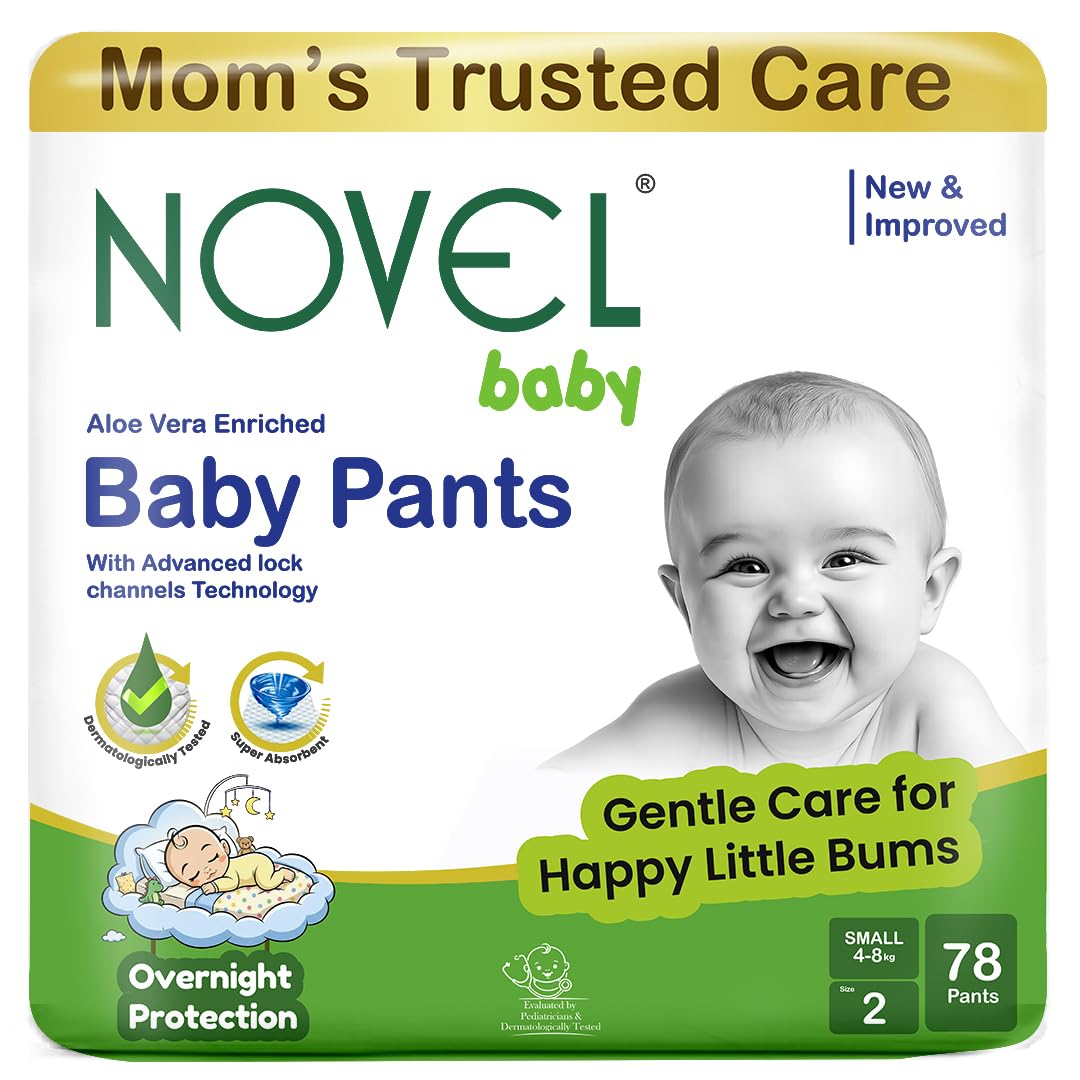 Novel Baby Diaper Pants | S Size (Small), With Aloe Vera Lotion For Rash Protection | Pack Of 78 Count | CottonSoft & Breathabl