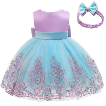 Cmmchaah Flower Girls Dresses Wedding Baby Birthday Party Christmas Easter Pageant Event Prom Dress (Purple+Blue,90)