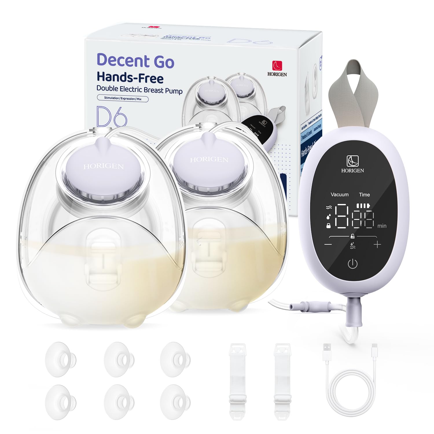 Breast Pump D6, Ultra-Lightweight Hands Free Wearable Breast Pump With Upgraded Leak-Proof Double-Seal Flange, Electric Breastfe