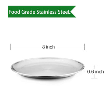 Teamfar Toddler Plates, 8 Inch Stainless Steel Kids Dinner Metal Plates, Round Serving Salad Plates For Camping Outdoor Party, S
