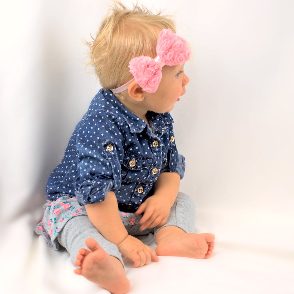 My Lello 2 Pack Infant Baby Mixed Colors Fabric Rose Bow Headbands (Red/Navy)