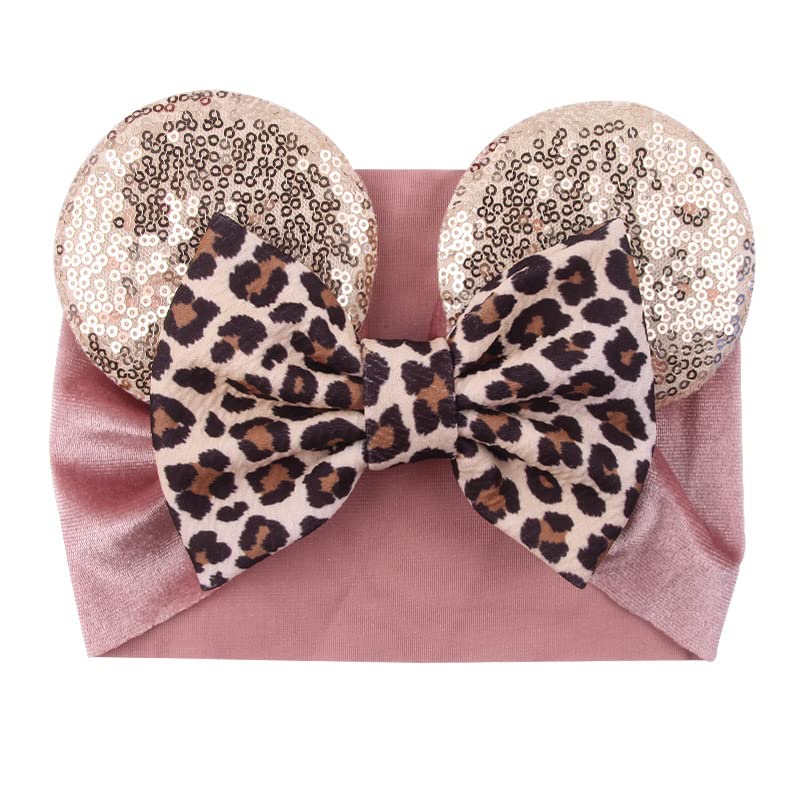 Jiahang Baby Leopard Bows Turban Knotted Head Wraps, Hair Bows Headbands Stretchy Hair Bands For Infant Toddlers Girls (Pink Leo