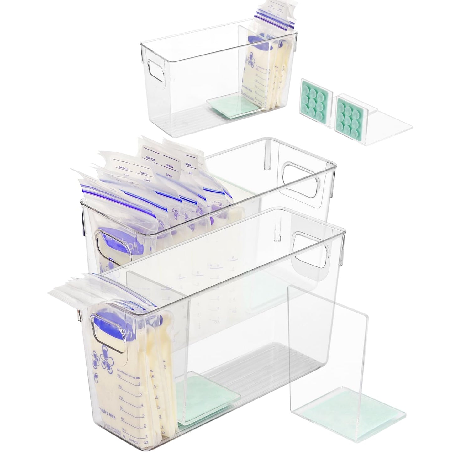 Breastmilk Storage Container with L Shaped Separator Boards, Dividers Will Flatten Standing Breast Milk Bags in Organizer Bins S