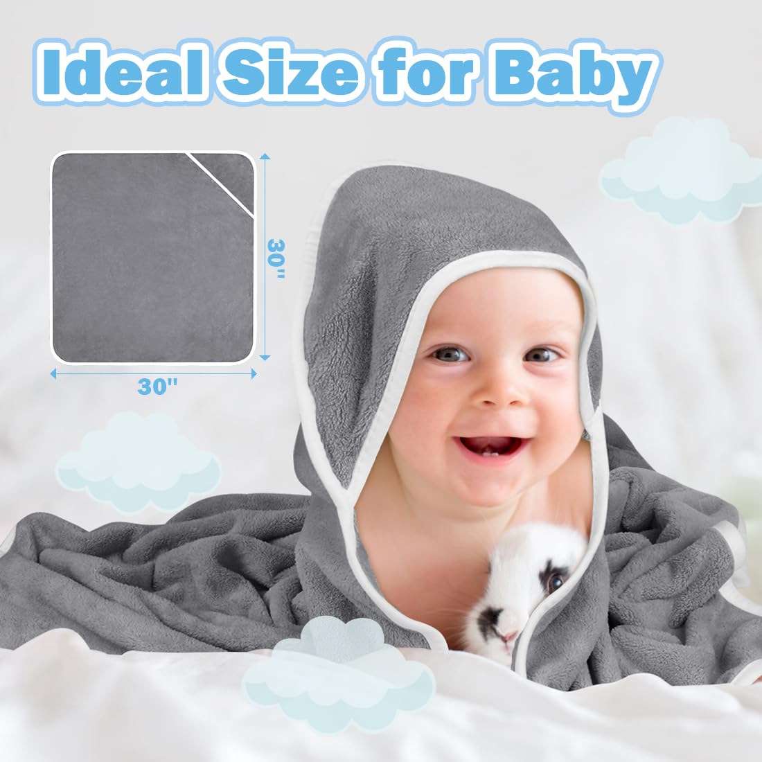 Orighty 6 Pack Baby Hooded Towel 30 X 30 Inch Super Soft Bath Towel With Hood For Babies, Infant, Newborn Essential - Ideal Baby