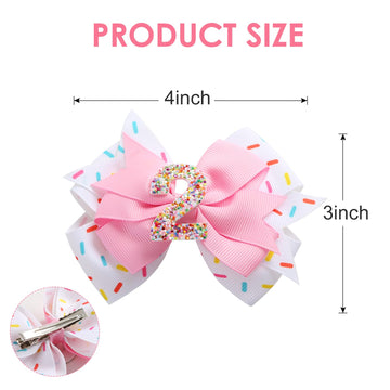 Birthday Hair Bow For Baby Girls 1 2 3 4 5 6 Years Sprinkle Decorations Confetti Ice Cream Party Pink Hair Accessories For 2Nd B
