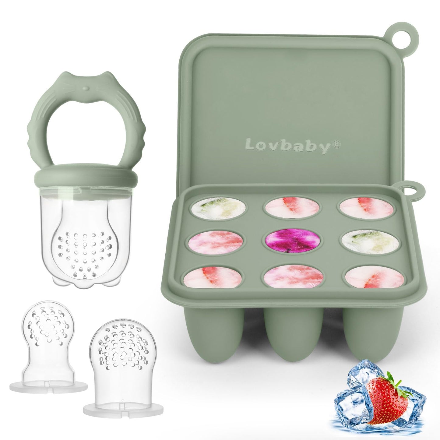 Baby Fruit Food Feeder Breastmilk Popsicle Molds, Silicone Food Freezer Tray for Cooling Teething Relief, Baby Food Feeder for S