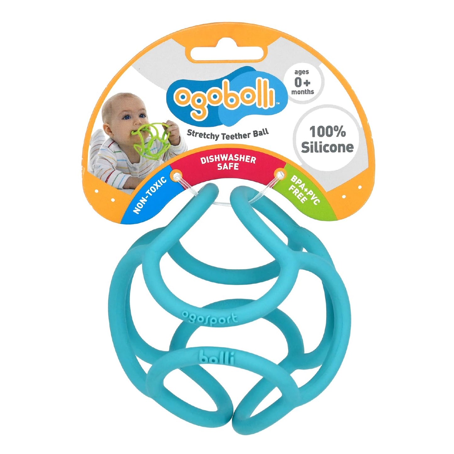 OgoBolli Teether Ring Tactile Sensory Ball Toy for Babies & Toddlers - Stretchy, Squishy, Soft, Non-Toxic Silicone - Boys and Gi