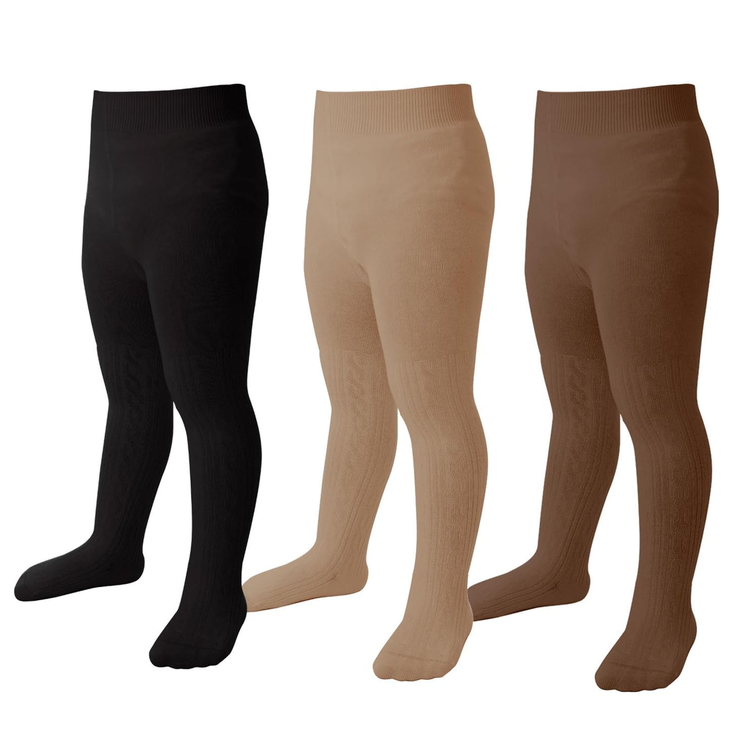 Marchare Baby Girls Tights Thick Solid Cable Knit Leggings Winter Warm Stockings For Toddler Girls 6-12 Months Black/Karki/Brown