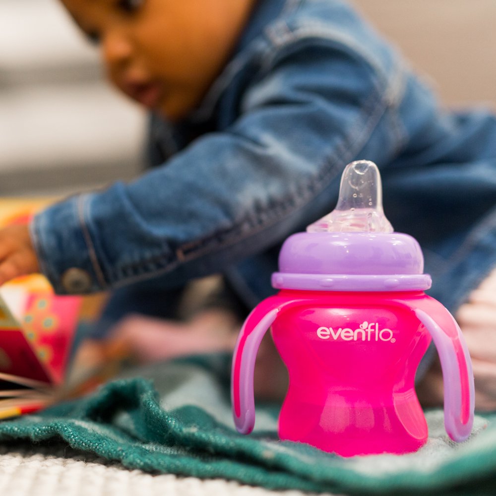 Evenflo Feeding Soft-Flo Trainer Sippy Cup With Handle For Growing Baby And Toddler - Red/Teal, 5 Ounce (Pack Of 2)