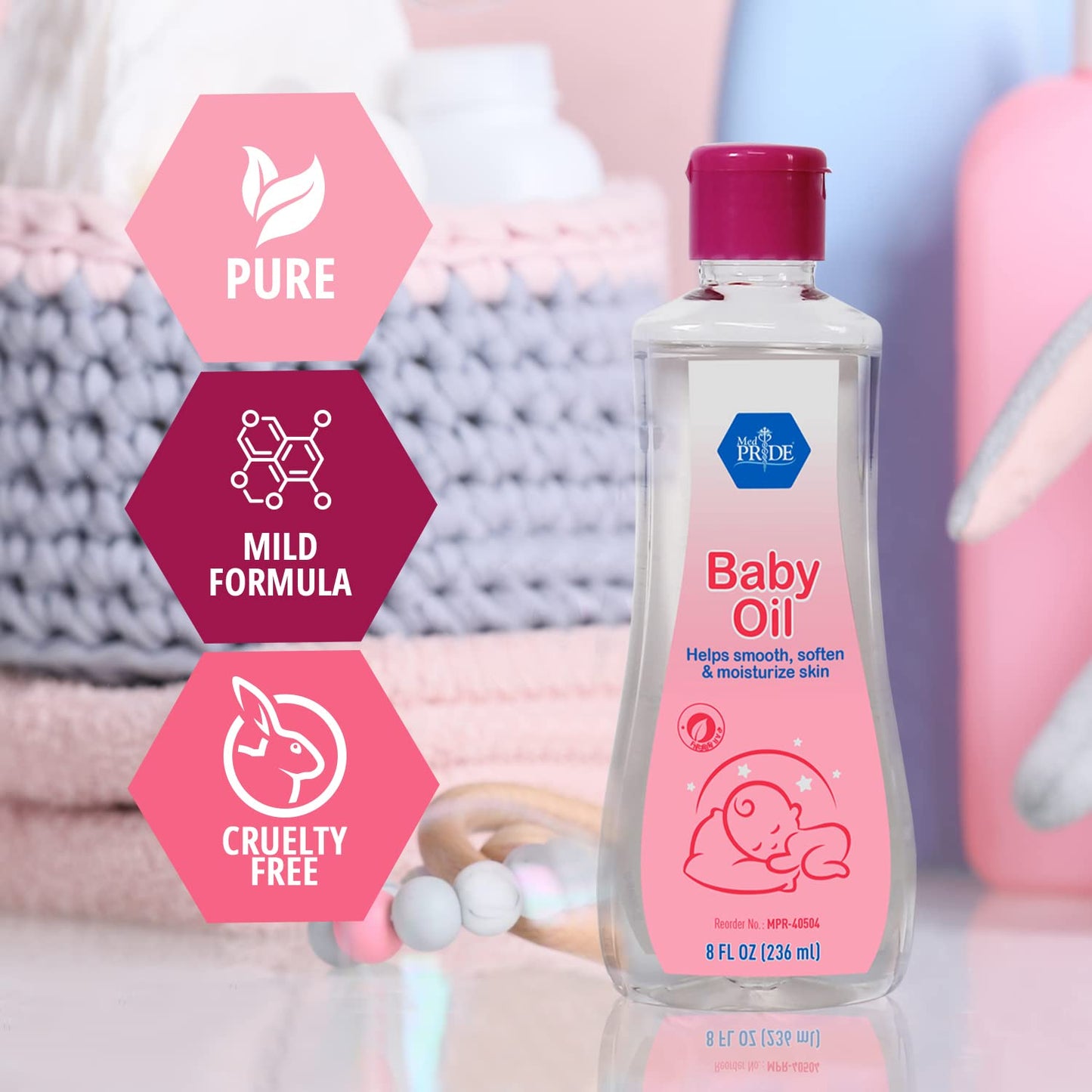 Med Pride Pure Baby Oil For Infants, Baby Boys & Girls - Premium Mineral Oil For Babies To Prevent Moisture Loss- Nourishing Bab