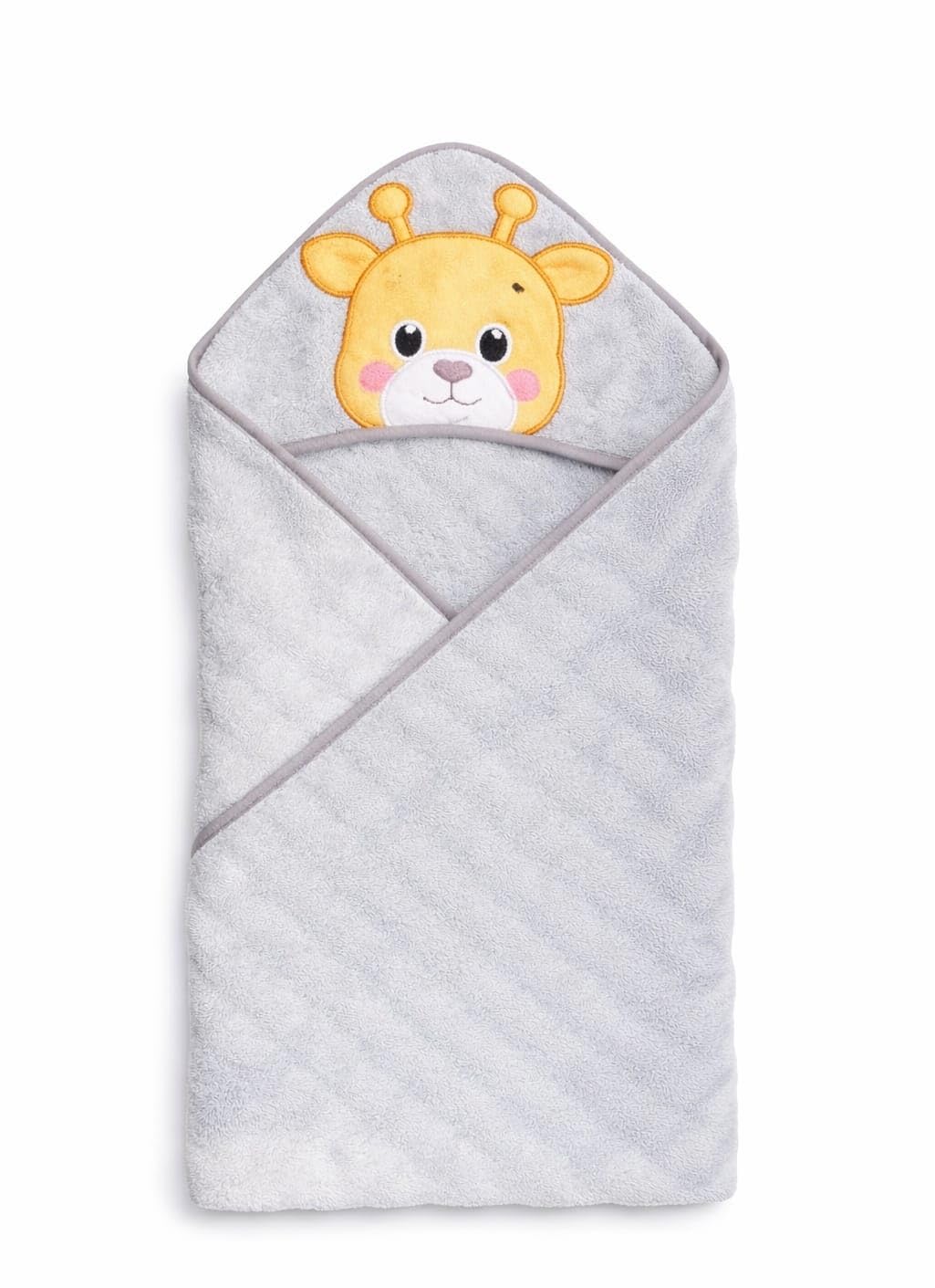 Hi mom Baby Hooded Towel, Grey, Giraffe Applique, Soft Wrap for Newborns and Infants