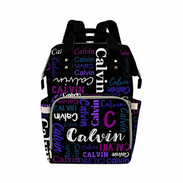 Personalized Bag, Custom Diaper Bag White & Purple Name Initial Black Fashion Multipurpose Daycare Bag Mummy Nursing Baby Bags S