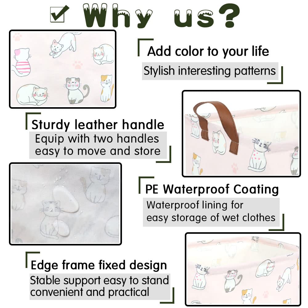 Fxolcshe Rectangular Pink Cat Baskets,Cute Kids Toy Storage Basket Bin,Pink Gift Organizer,Toys Box,Toy Organizer,Baby Nursery,E