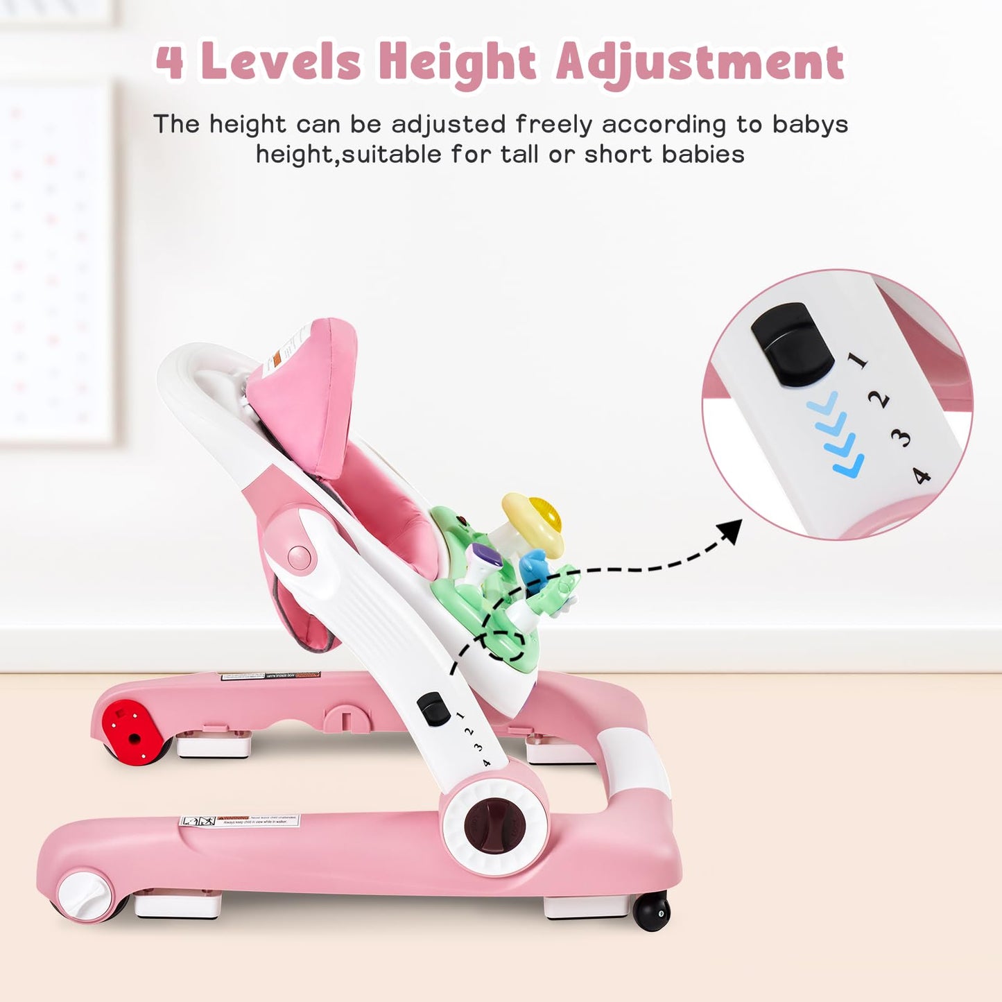 5 In 1 Baby Walker, Activity Baby Walker-Baby Bouncer, Rocker, Activity Center,Seat And Push Walker,Detachable Trampoline Mat, A