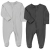 Aablexema Baby Footie Pajamas Zipper - Rayon From Bamboo Infant Footed Pjs With Mittens Sleepwear Jammies(Light Grey & Black Gre