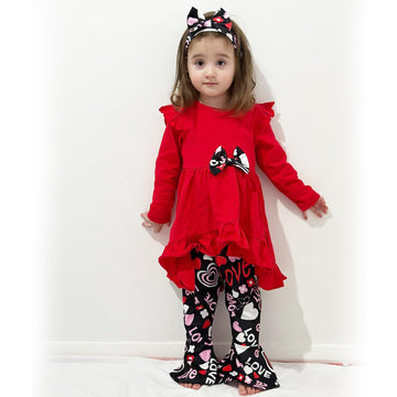 Hintina 4T Girl Valentine'S Day Outfits Toddler Ruffle Long Sleeve Tunic Red Heart Bell Bottom Flared Pants Winter Spring Clothe