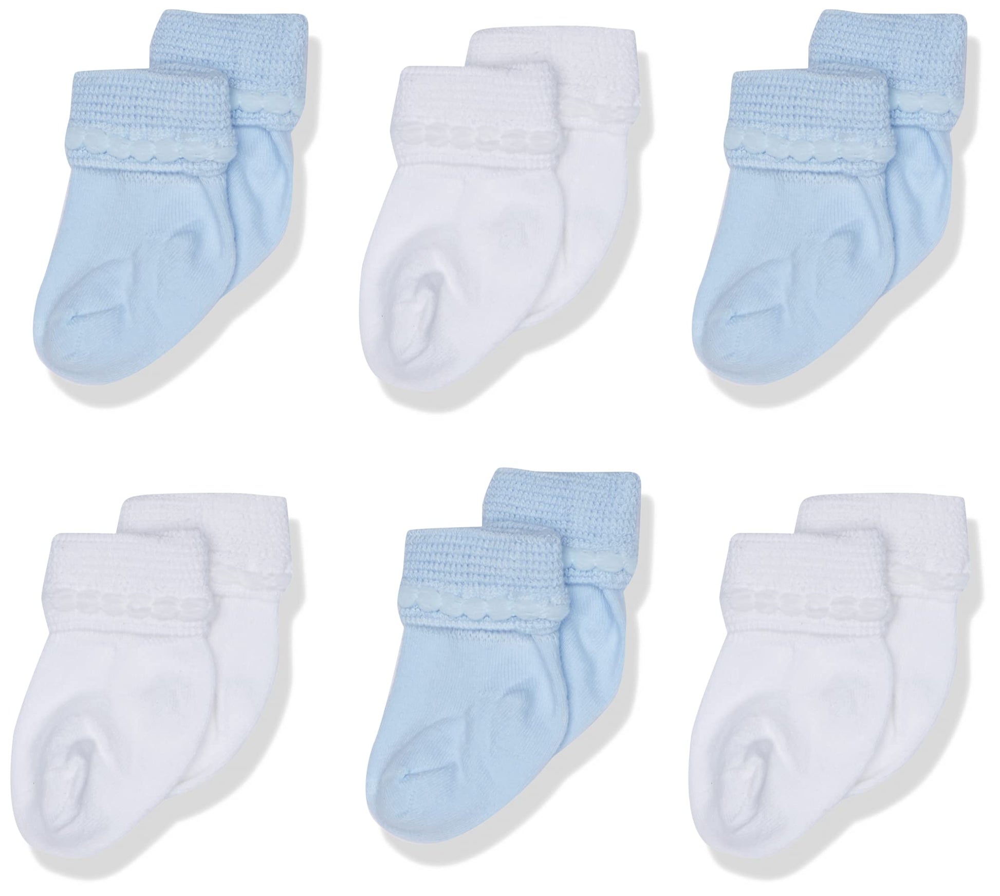 Jefferies Socks Baby Newborn Bubble Stitch Rock-A-Bye Bootie 6 Pair Pack Socks, Blue/White, Newborn