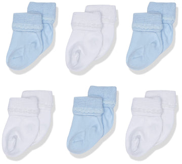 Jefferies Socks Baby Newborn Bubble Stitch Rock-A-Bye Bootie 6 Pair Pack Socks, Blue/White, Newborn