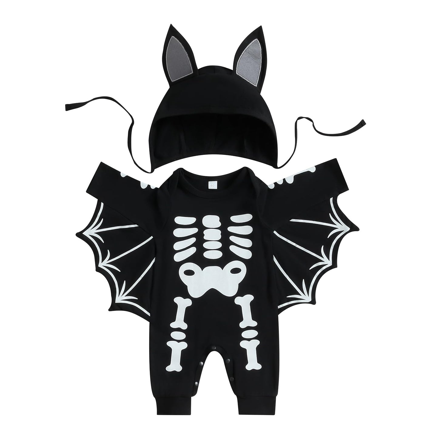 RWYBEIW My First Halloween Bat Costume Skeleton Jumpsuit Newborn Baby Boy Girl Cosplay Outfit Bodysuit Romper with Hat (B# Black