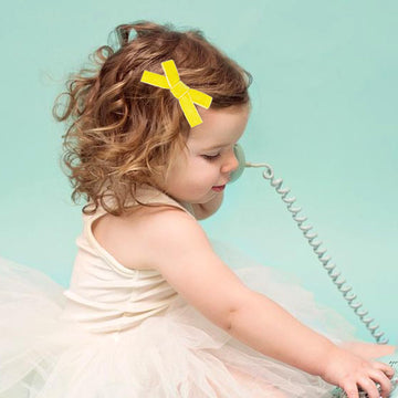 Cute 3.2' Yellow Assorted Velvet Bow Hair Clips For Baby Girls, Toddlers, Kids, And Teens - 2 Pack