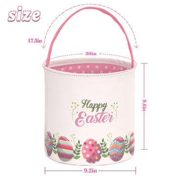Lessmo 2 Pcs Easter Bunny Basket Egg Buckets Gifts Tote Bags, Canvas Cotton Pink Green Cute Personalized Egg Hunt Basket Stuffer