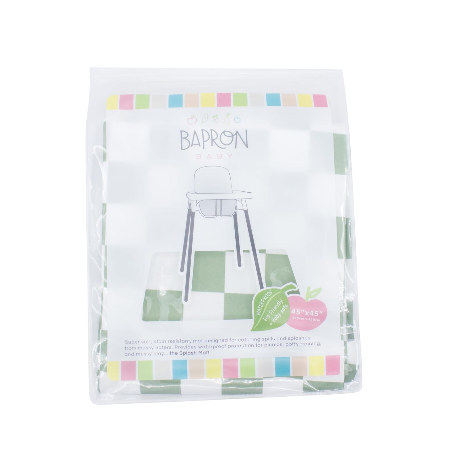 Bapronbaby Sage Checkerboard Splash Mat - Waterproof Catch-All For Under High Chairs, Floors, Tables, Playtime Or Arts & Crafts