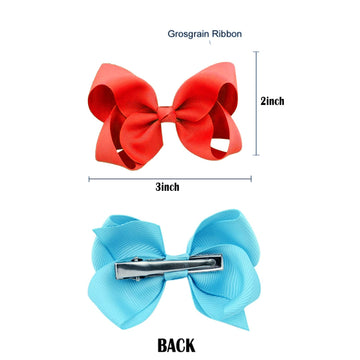 6 Pcs 3' Grosgrain Ribbon Hair Accessories - Alligator Clips, Solid Color Toddler Hair Bows (Red)