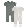 Teach Leanbh Baby Boys Girls 2-Pack Romper Jumpsuits Cotton 2 Way Zipper Short Sleeve Footless Sleep And Play 3-24 Months (Grey,