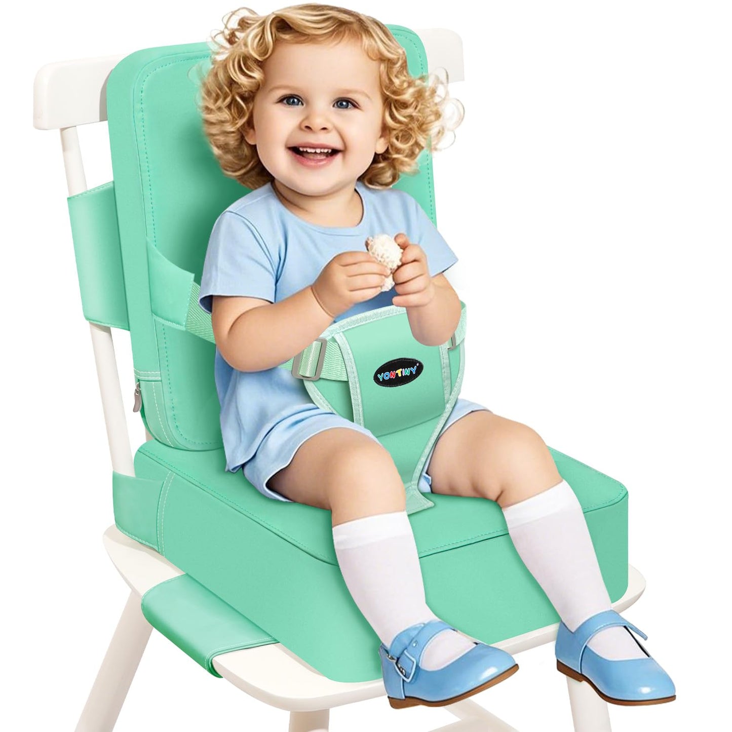 YONTINY Toddler Booster Seat for Kitchen Chair, 2-in-1 Dining Table Booster Seat with Backrest & Adjustable Straps - Easy-Clean,