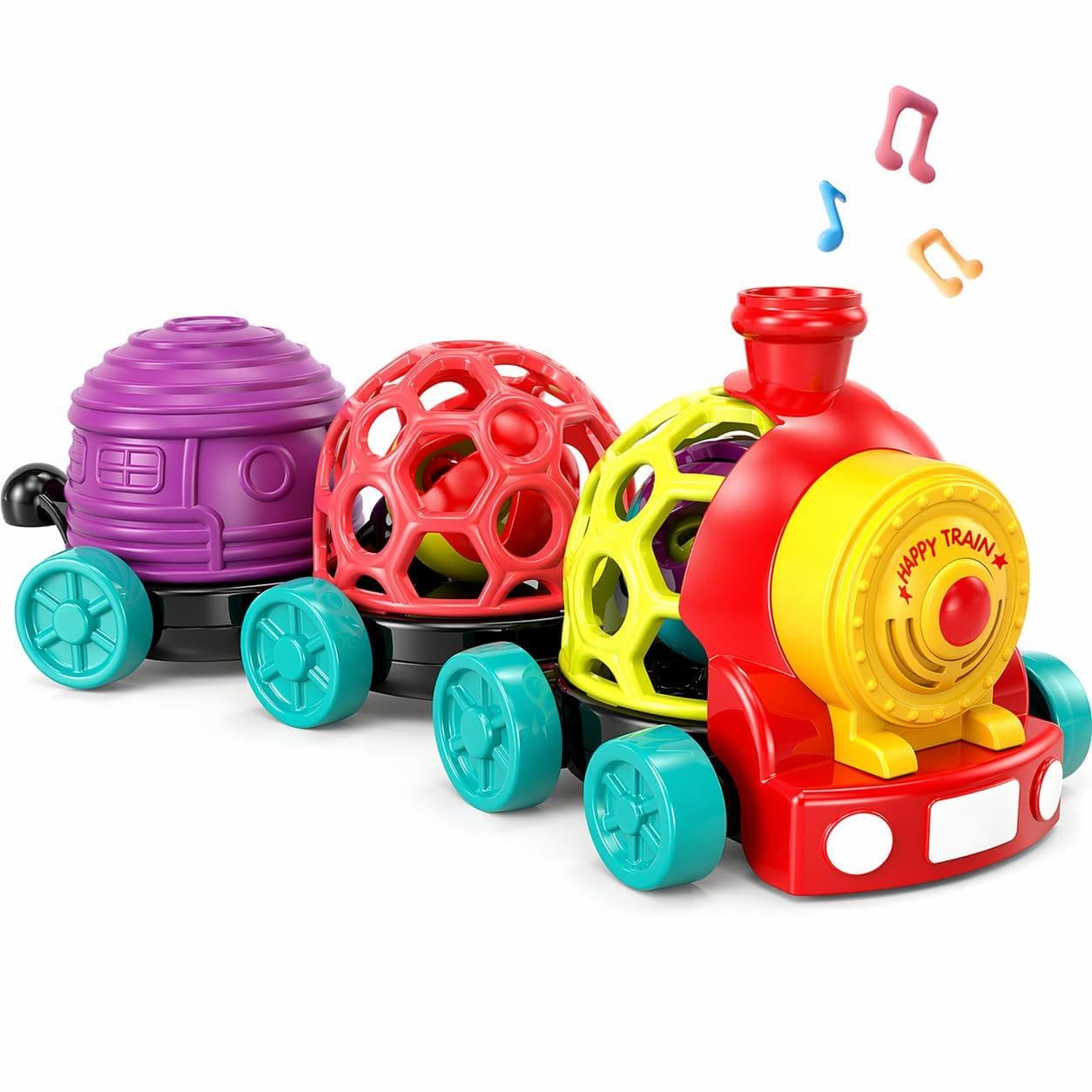 Wanonoo Baby Toy Train, Infant Soft Cars Toy for 6-12 Month Boy Gifts, Musical Train Toy for Toddlers 1-3, Sensory Ball Rattles