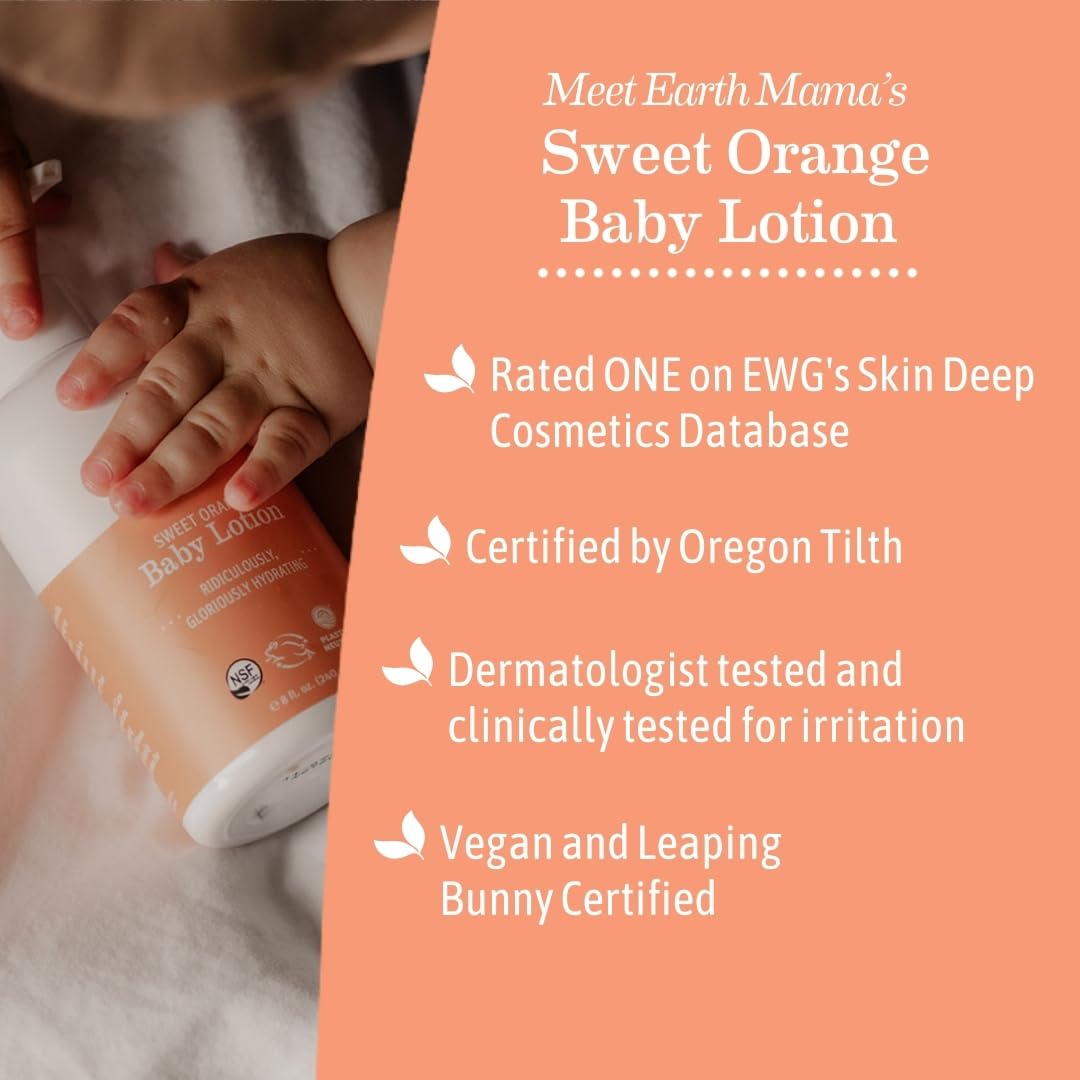 Earth Mama Sweet Orange Baby Lotion | Moisturizing Body Lotion For Dry Skin, Newborn Baby Lotion Sensitive Skin Care, Face Lotio
