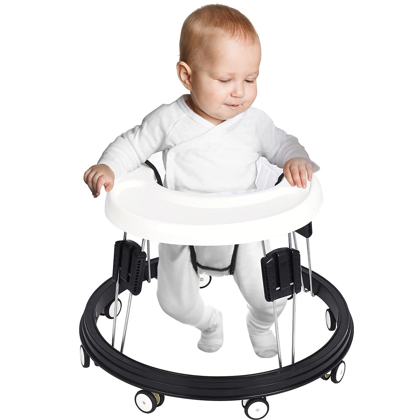 Adjustable Baby Walkers For Baby With Easy Clean Tray, Universal Wheeled Walker, Anti-Rollover Folding Walker For Girls Boys 6-1