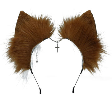 Vigvan Handmade Wolf Fox Ears Animal Cosplay Cute Head Accessories For Halloween (Chain Brown White)
