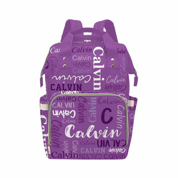 Personalized Diaper Backpack With Name, Purple Text Name Logo Custom Diaper Bag Baby Nappy Bag Fashion Shoulder Bag Casual Daypa