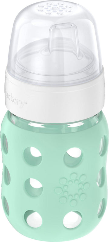 Lifefactory 8-Ounce Wide Neck Glass Baby Bottle With Protective Silicone Sleeve And Sippy Spout, Mint (Lg2251Wmi4)
