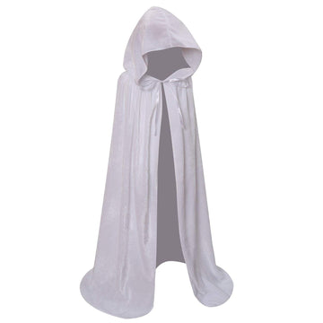 Makroyl Kids Velvet Cloak Cape With Hooded For Halloween Christmas Cosplay Costumes (Small, White)