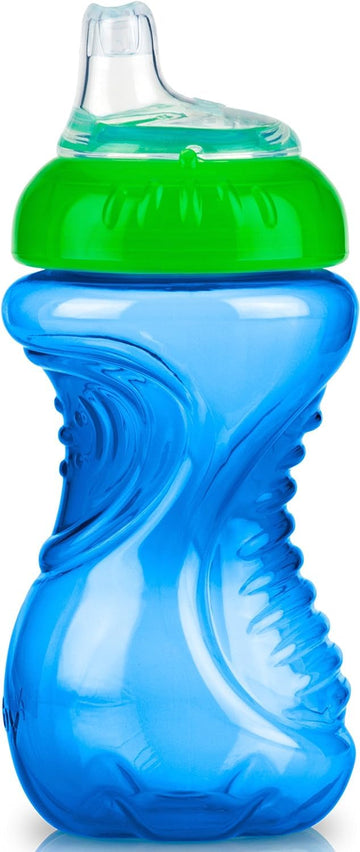 Nuby No Spill Easy Grip Trainer Cup 10 Oz (Pack Of 2, Blue/Green)
