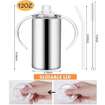 Vermida 12Oz Stainless Steel Sippy Cups (2 Pack), Double Wall Insulated Kids Travel Mug With Handles, Spill Proof Vacuum Tumbler