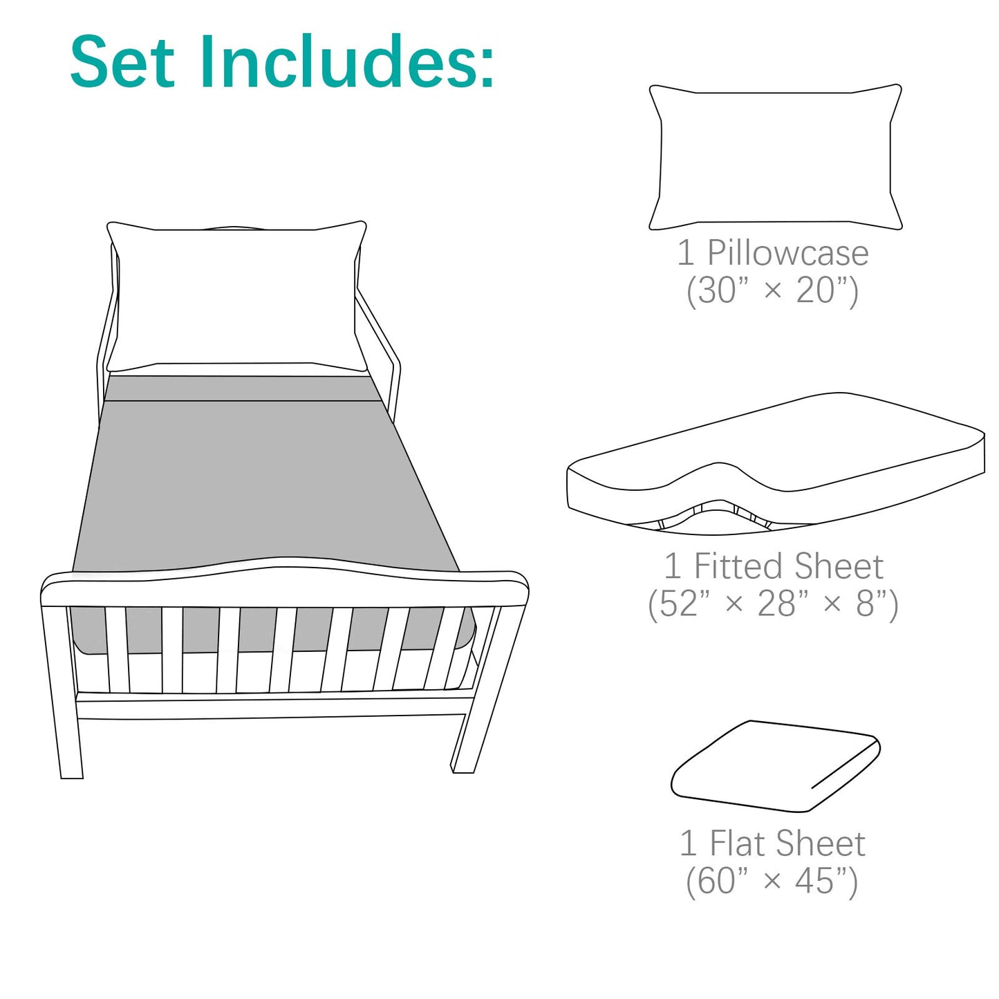 Biloban 3-Piece Toddler Sheet Set For Girl, Toddler Bedding Set Microfiber Includes Crib Mattress Sheet, Flat Sheet And Envelope