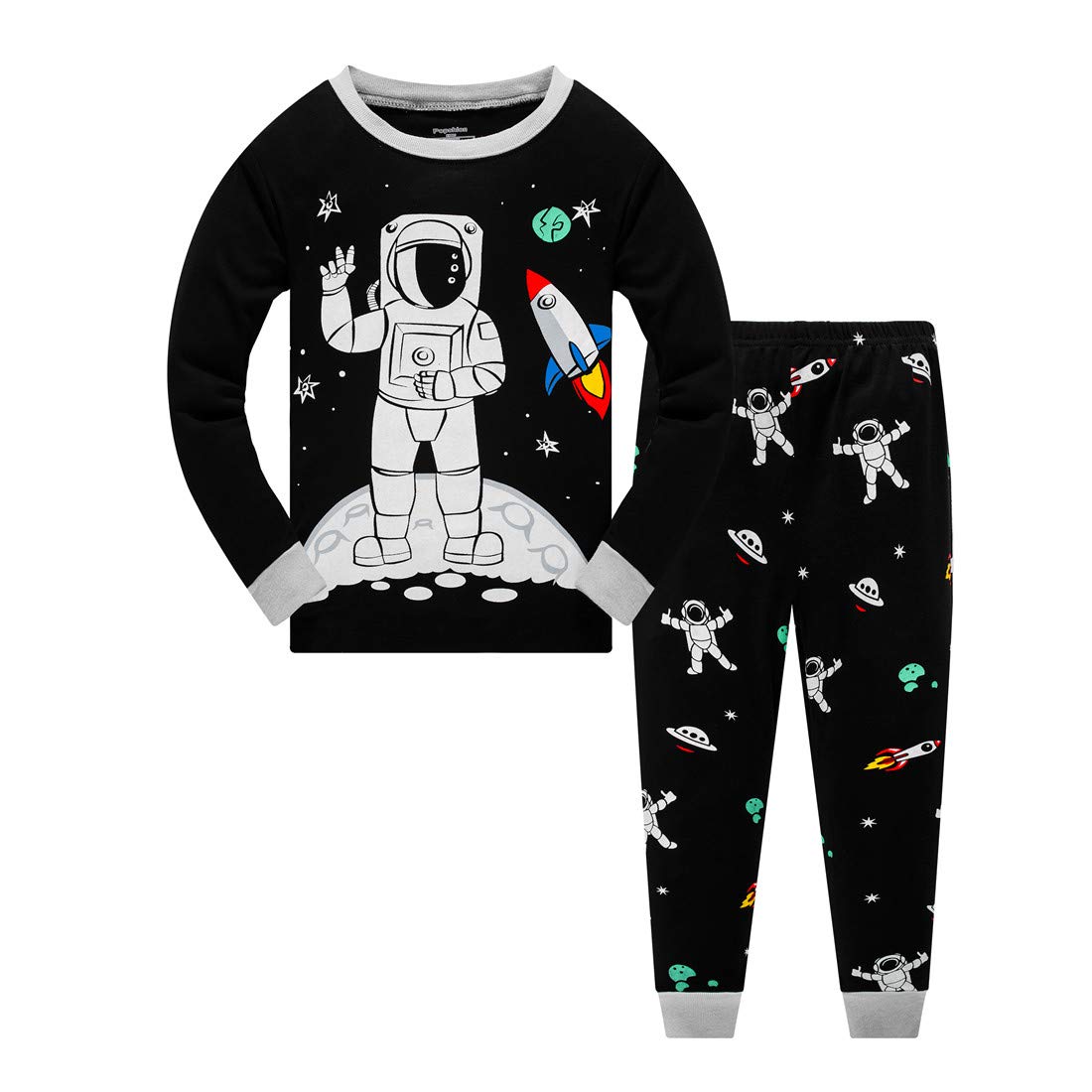 Little Boys Pajamas For Toddler Clothes Set Astronaut Sleepwear Long Sleeve 100% Cotton 2 Piece Kids Pjs Size 8T