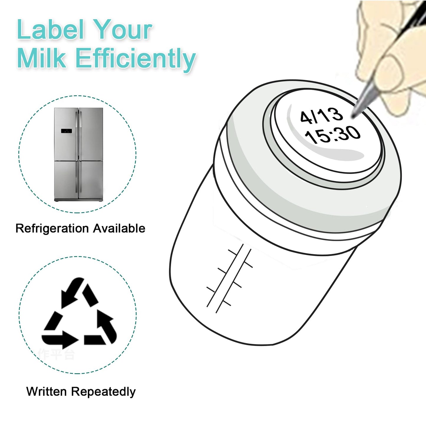 Comi Wide Neck Glass Breastmilk Collection N Storage Bottle, 8Oz With Screw Ring Sealing Disk; Re-Markable Sealing Disc. Bpa Fre