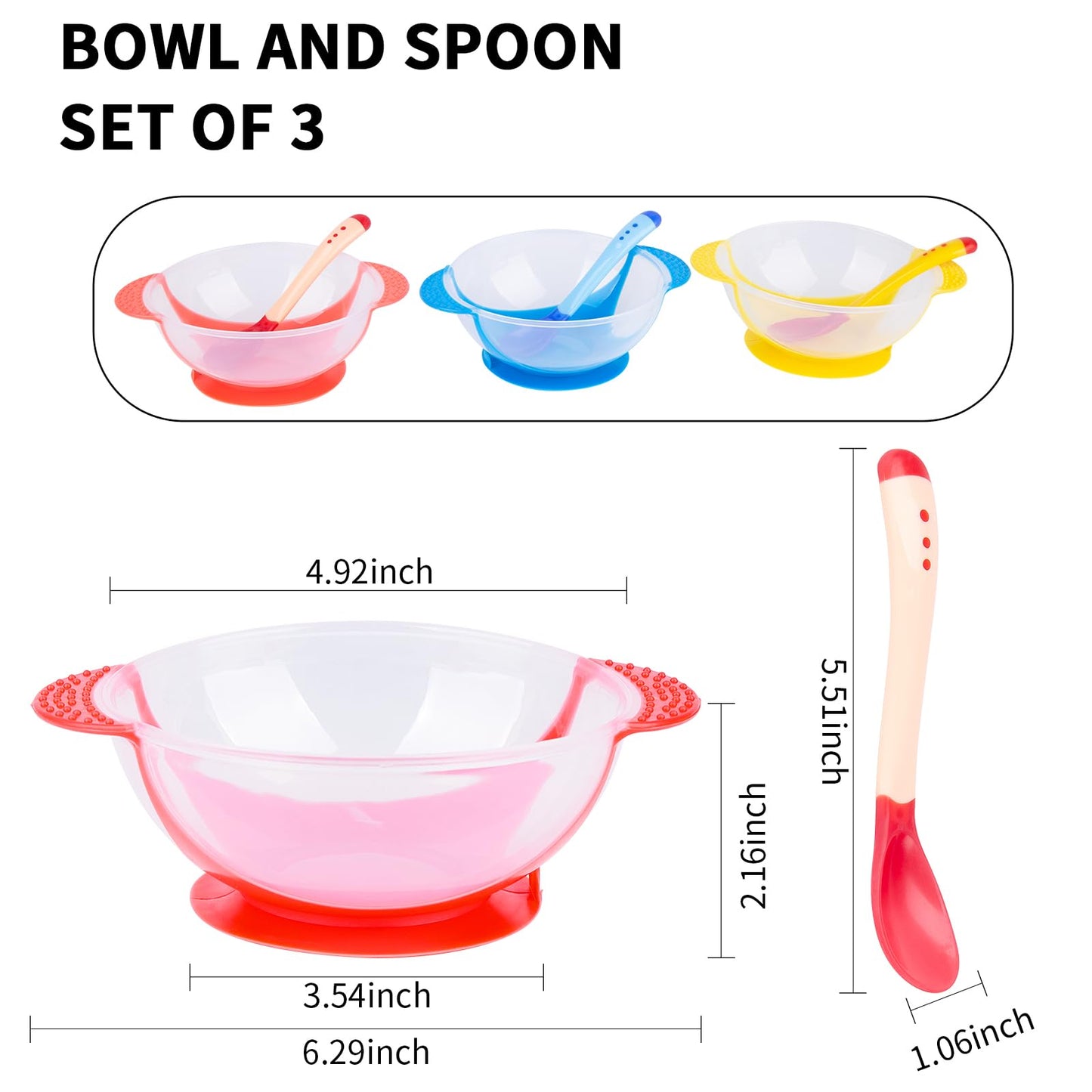 Berry President Baby Bowls With Suction Base, Spill-Proof Lid, Temperature-Sensing Spoon, Binaural Design Bowl For Babies Kids C