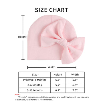 Newborn Baby Girl Hat Cotton Baby Bow Beanie Preemie Hats Spring Infant Hats For Girls 0-12 Months (White+Pink, Preemie)